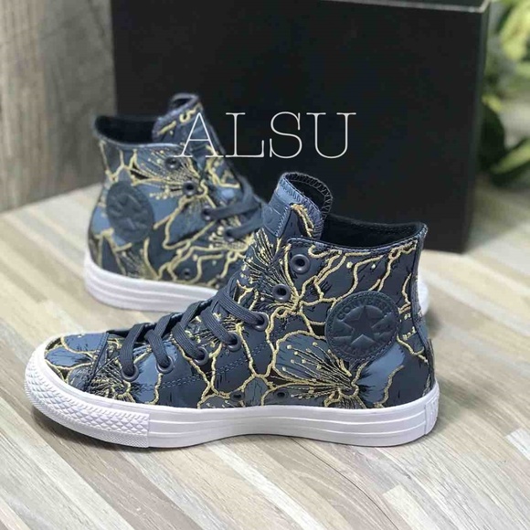 NWT Converse Ctas Leather HI Sharkskin Grey Gold - Picture 2 of 8